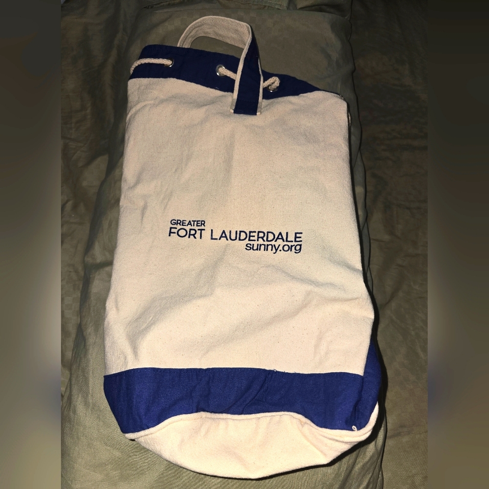 Greater Fort Lauderdale sunny.org drawstring canvas tote bag
